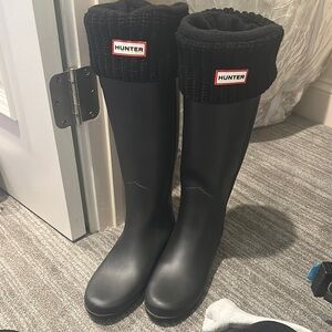 Hunter Black Rain Boots with Knit Cuffs